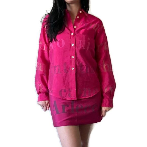 Moschino Cheap & Chic Hot Pink Button Up 2 Piece Skirt Set Size 10 - Picture 4 of 11